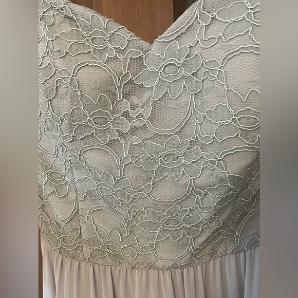 MoriLee bridesmaid/prom full length dress, lace bodice, strapless, chiffon skirt - Picture 3 of 9